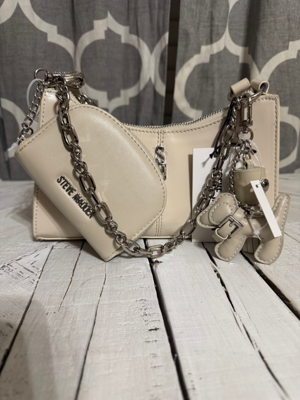 Steve Madden Ivory Multi-Piece Chain Strap Bag- Oatmilk BMIKA Charm Box MSRP $98